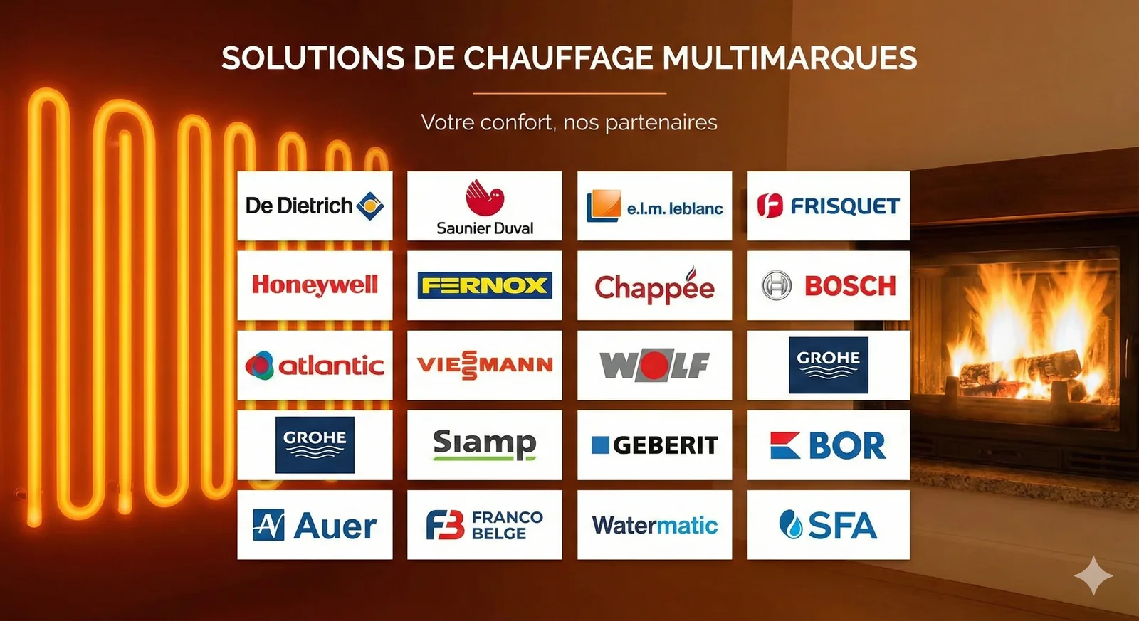 Marques partenaires de Solstis Chauffage : chaudières, pompes à chaleur et équipements de plomberie